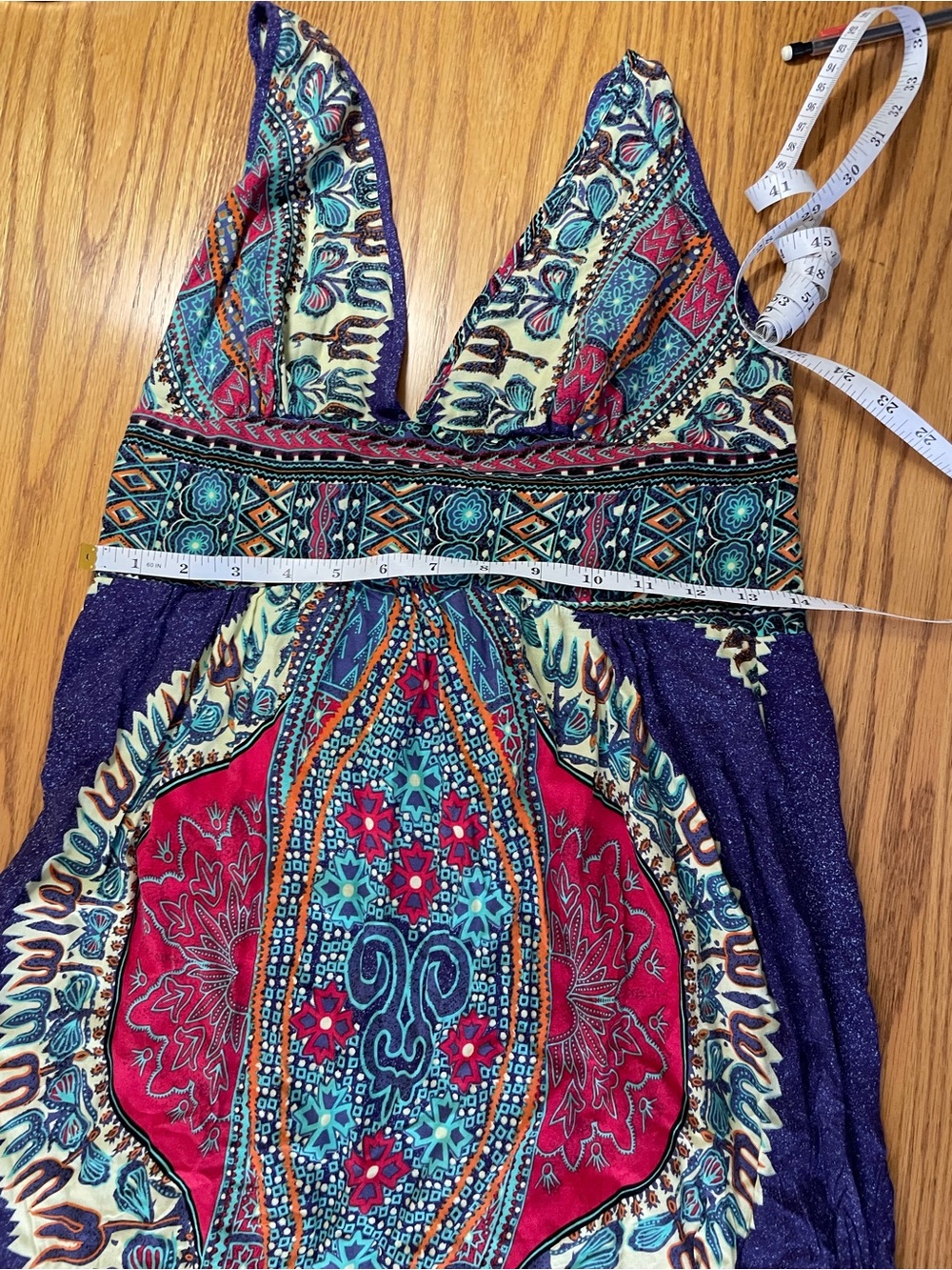 Bohemian V-Neck Maxi Dress in Purple Magenta Teal - Picture 11 of 14